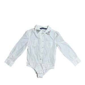 Original Marines Kids White Button Down Bodysuit Shirt Sequin Collar Size 2